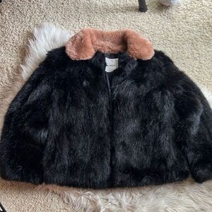 AINEA Italian black faux fur coat with contrast trim